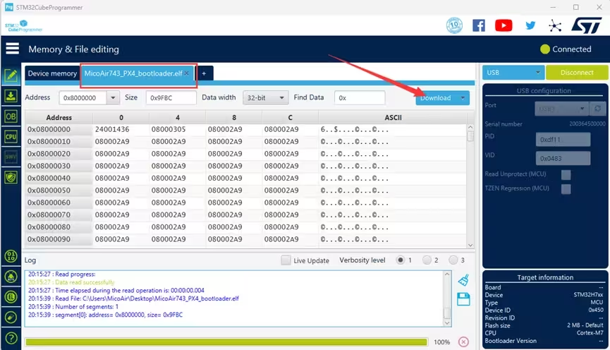 STM32CubeProgrammer 烧录 PX4 Bootloader