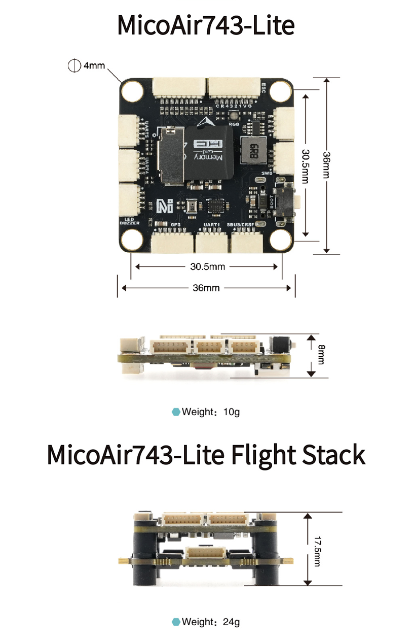 MicoAir743-Lite dimensions