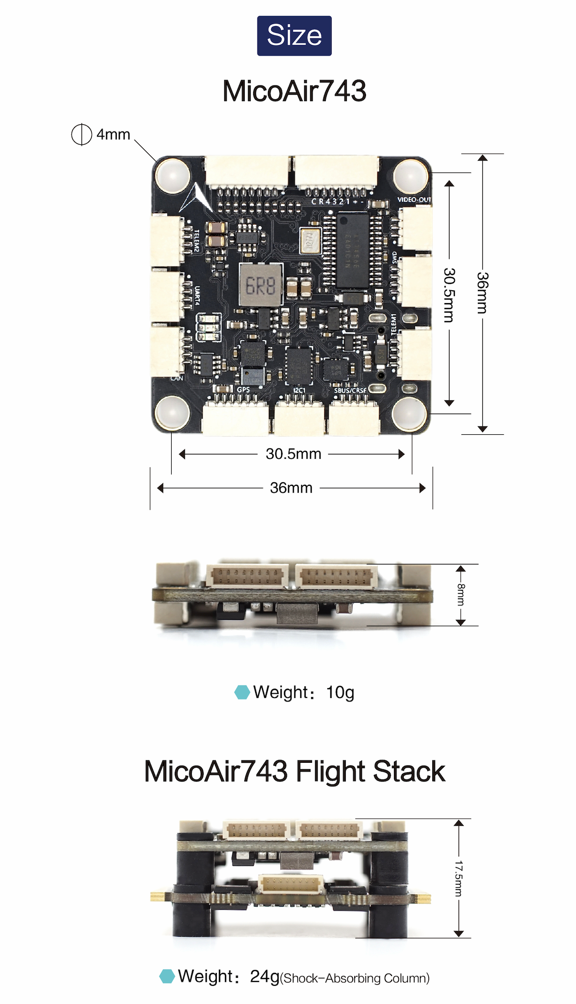 MicoAir743 dimensions