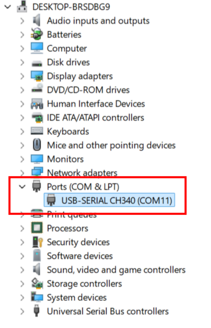 Windows 장치 관리자에 표시된 COM 포트