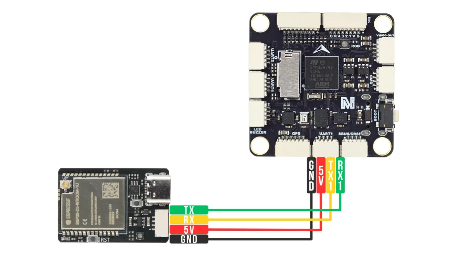 MicoAir-WiFi-Link wiring to the flight controller TELEM1 port