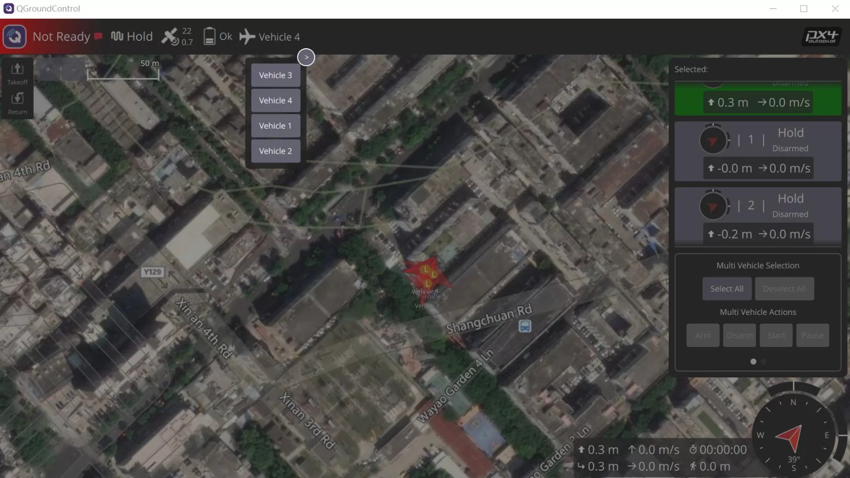 PX4 four-drone connection details
