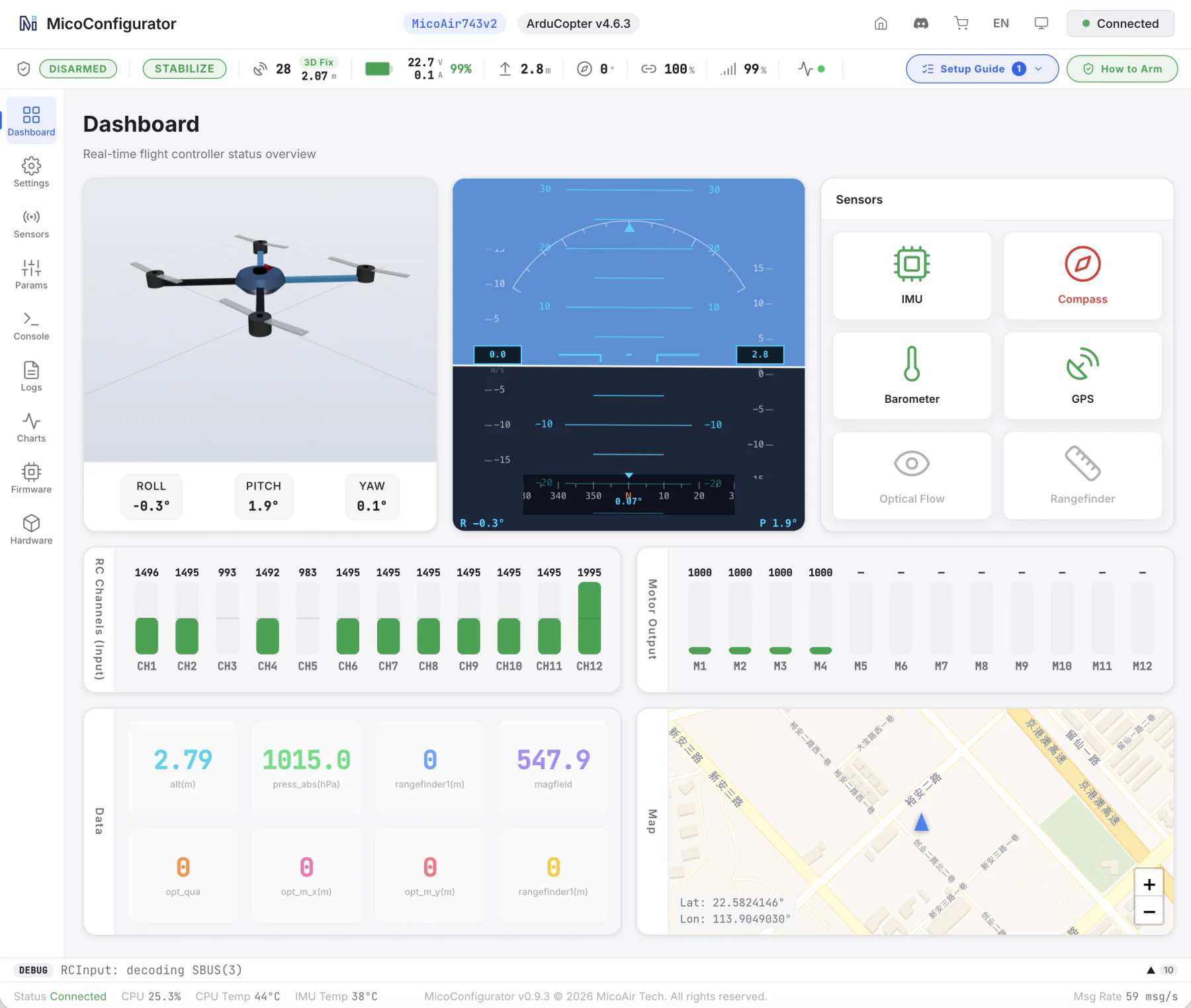 MicoConfigurator dashboard in English